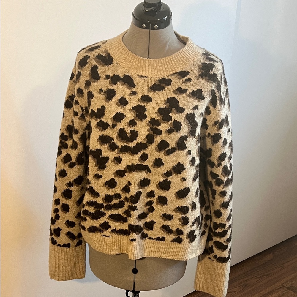 H&M Leopard Print Crew Neck Sweater - Beige and Dark Brown